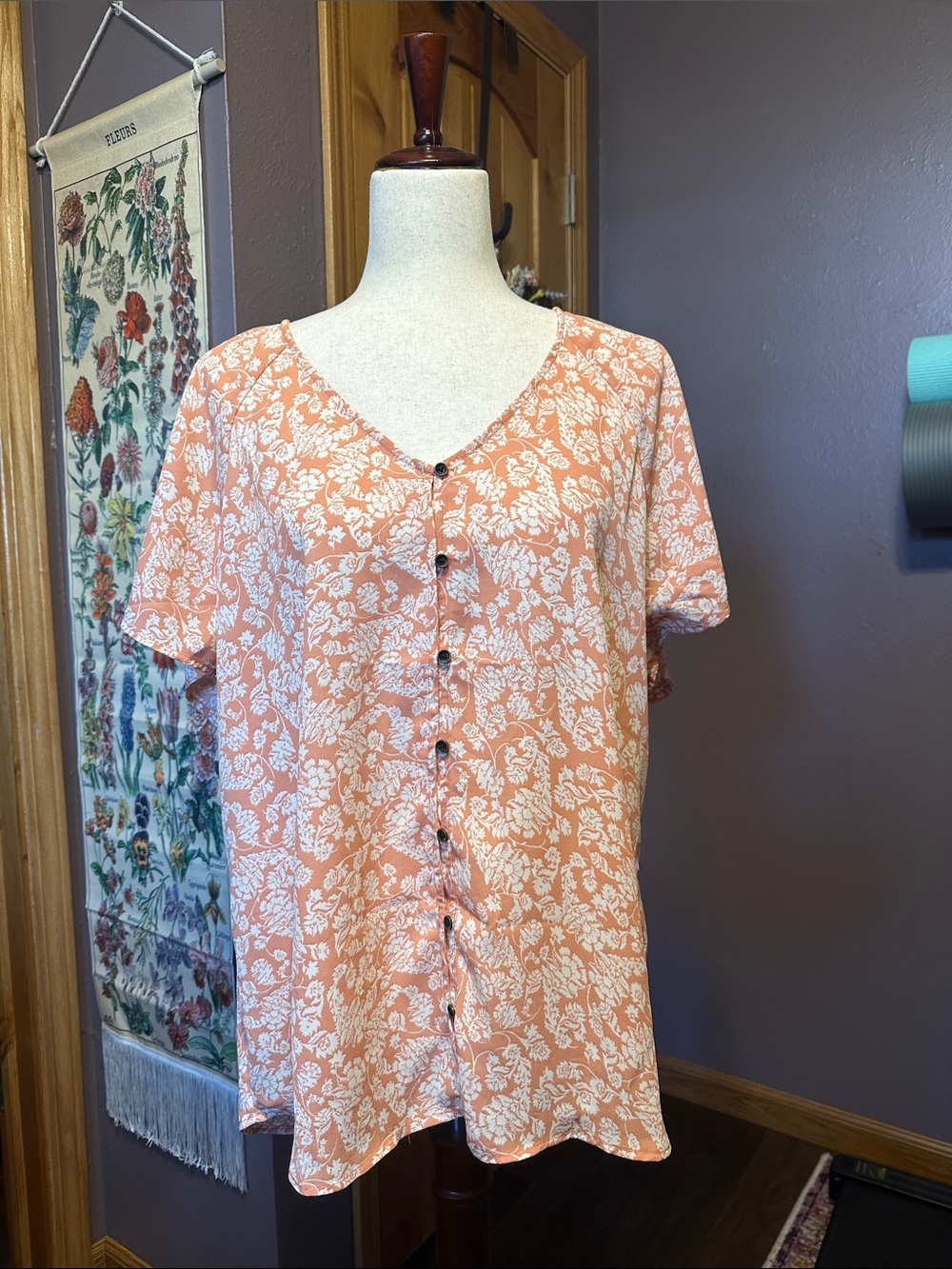 Maurices Peach and White Floral Top